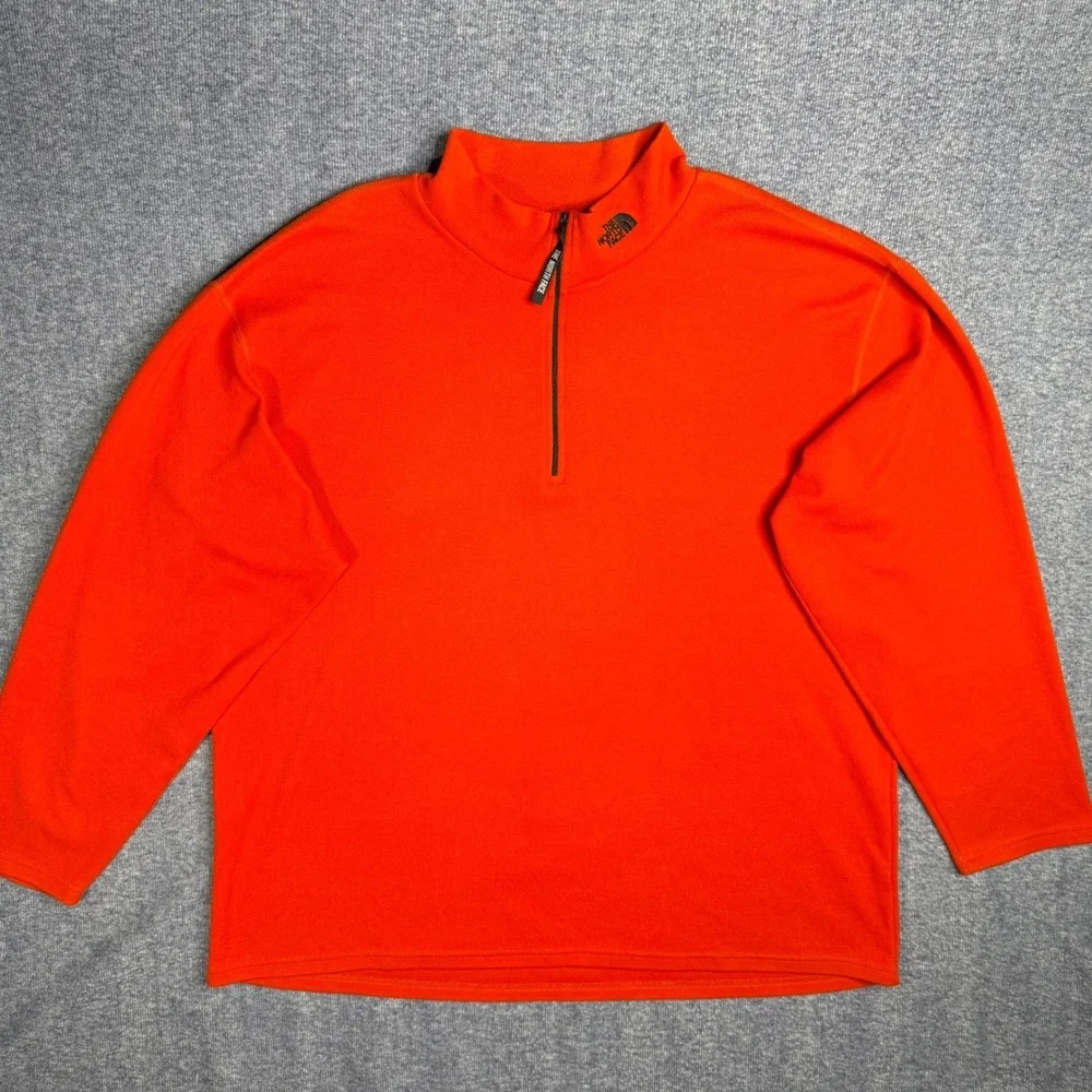 The North Face Mens‎ Orange Waffle Knit Quarter Zip Pullover Long Sleeve XXL